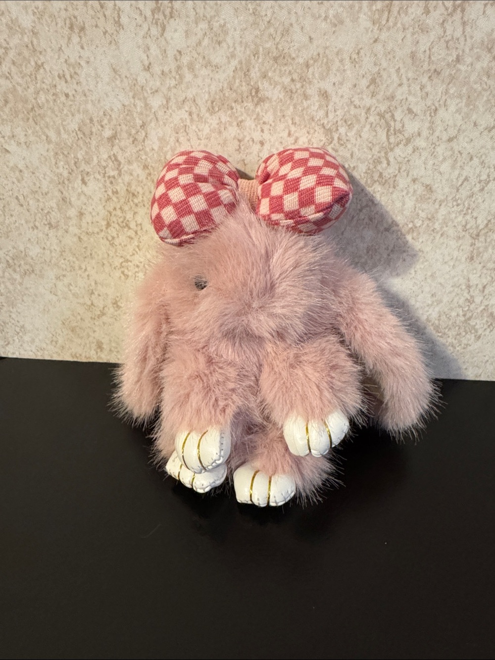 Plush Pink Bunny Keychain/Bagcharm with Checkered Bow